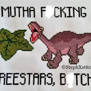 PATTERN MATURE Muthaf*cking Treestars, B*itch Meme Cross Stitch Funny Dinosaur Nostalgic Land Crossstitch Pattern PDF