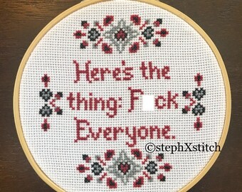 Wzór do haftu krzyżykowego MATURE Oto rzecz, pieprzyć wszystkich Natychmiastowe pobieranie pliku PDF Hoop Art Funny Xstitch