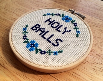 PATTERN Holy Balls Mini Funny Cross Stitch Floral Border