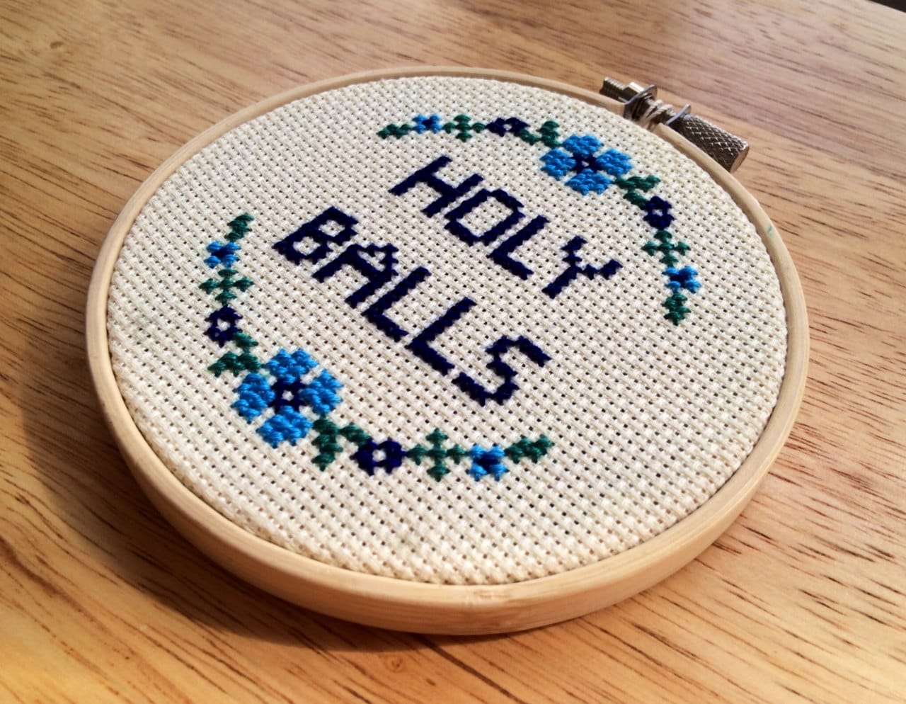 PATTERN Holy Balls Mini Funny Cross Stitch Floral Border