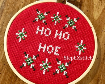 PATTERN Ho Ho Hoe Merry Christmas Funny Christmas Cross Stitch Hoop Art Instant Download pdf Digital Item
