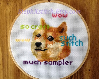 WZÓR Doge Meme Zabawny haft krzyżykowy Natychmiastowe pobieranie PDF Wow