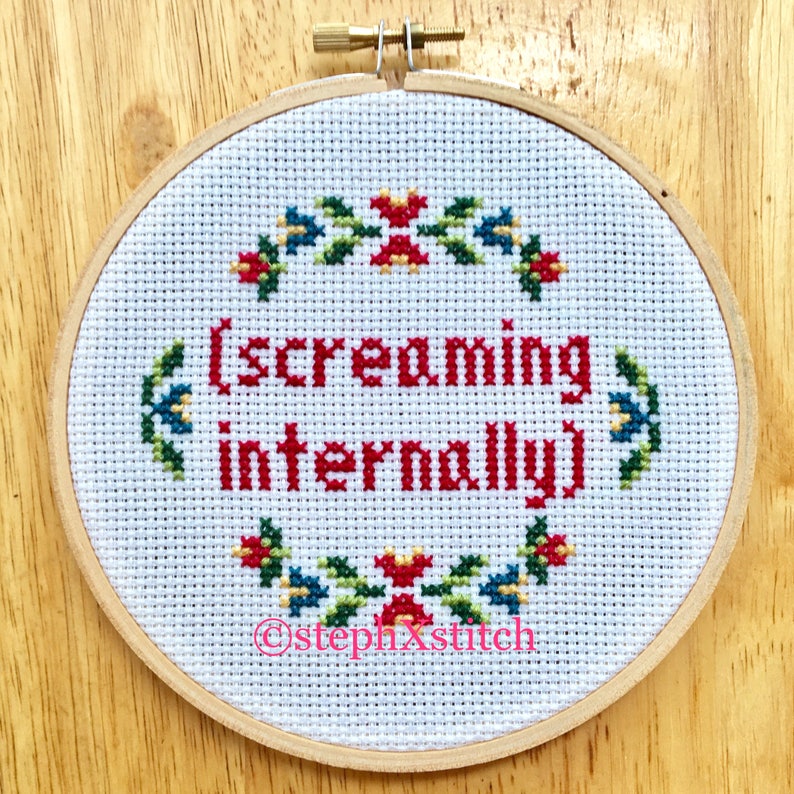 PATTERN Funny Subversive Cross Stitch Screaming Internally Instant Download .PDF image 2