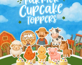 Farm Animals Cupcake Toppers, Barnyard Birthday Party Decor, Baby Shower (Instant Download)