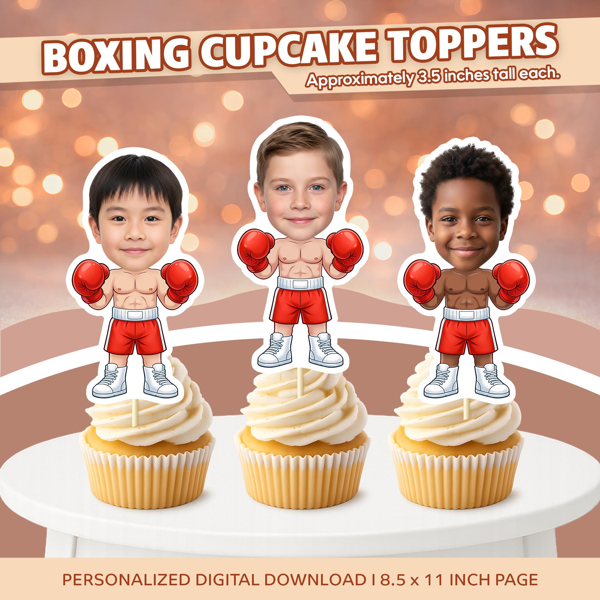 Personalized Boxer Face Cupcake Toppers, Custom Photo Boxing Party ...