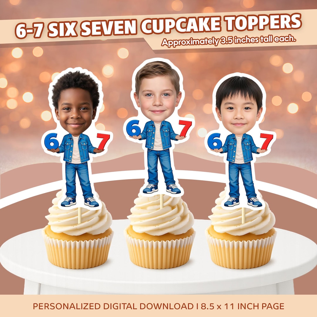Personalized Meme Face Cupcake Toppers, Six Seven Party Decor (digital