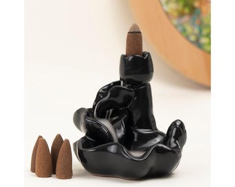 Rose Backflow Incense Burner Ceramic Waterfall Smoke Holder Decorative Home Decor