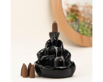 Black Backflow Ceramic Incense Burner Waterfall