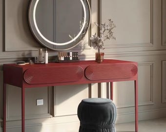 Nordisk sminkbord i trä med spegel och låda, 100-120 cm