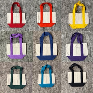 Cotton Canvas Mini Tote Bag | Two Outside Pockets, Open Top Everyday Handbag, Customizable, Trendy