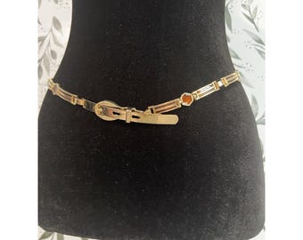 Vintage 70' Gold Brown Tone Belt Buckle Style Adjustable Classic Fashion