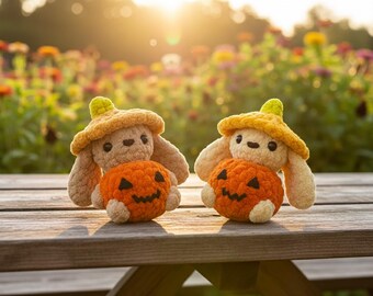 Crochet Bunny Pumpkin Amigurumi Pattern • Cute Bunny with Pumpkin Doll Pattern