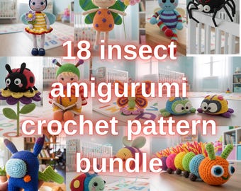 18 insect amigurumi crochet pattern bundle • cute bug plush designs • handmade style crochet animal set