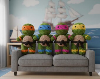 Patron au crochet guerrier tortue • Poupée tortue Amigurumi PDF • Tutoriel bricolage peluche combattant masqué