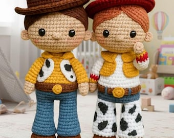 Cowboy Doll Amigurumi Set • Handmade Crochet Western Boy and Girl Plush Toy