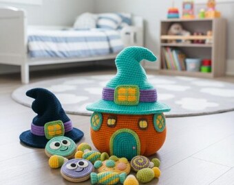 Kürbis Haus Amigurumi Häkelanleitung • Süßer Halloween Kürbis Anhänger