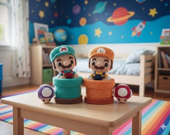 Plumber Brothers Crochet Doll Pattern Set • Amigurumi Duo PDF • Cute Retro-Inspired Plush Tutorial