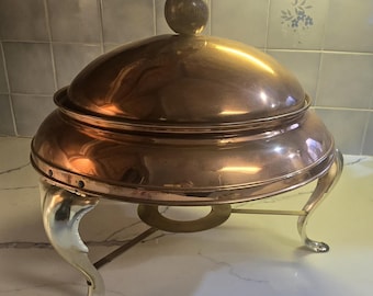 Vintage Copper and Brass Chafing Dish Warmer with Stand