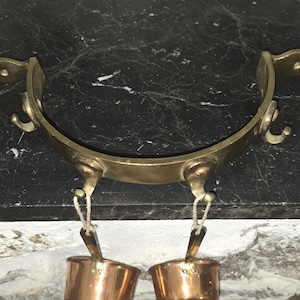 Vintage (likely antique) Half circle, wall-mounted Brass and Copper Pot Rack