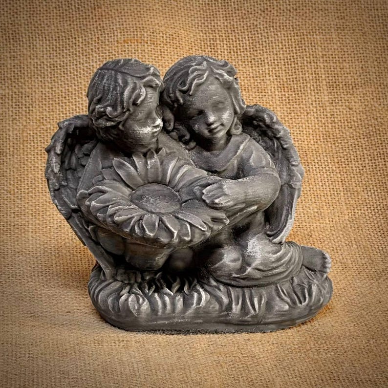 Angel Girls Statue With Flower Pair Cherub Figurines Concrete Garden ...