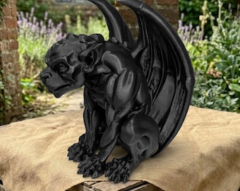 Concrete Winged Gargoyle Statue Stone Garden Sculpture Cement Gothic Figure Outdoor Decor Medieval Guardian Yard Art Patio Fantasy Ornament