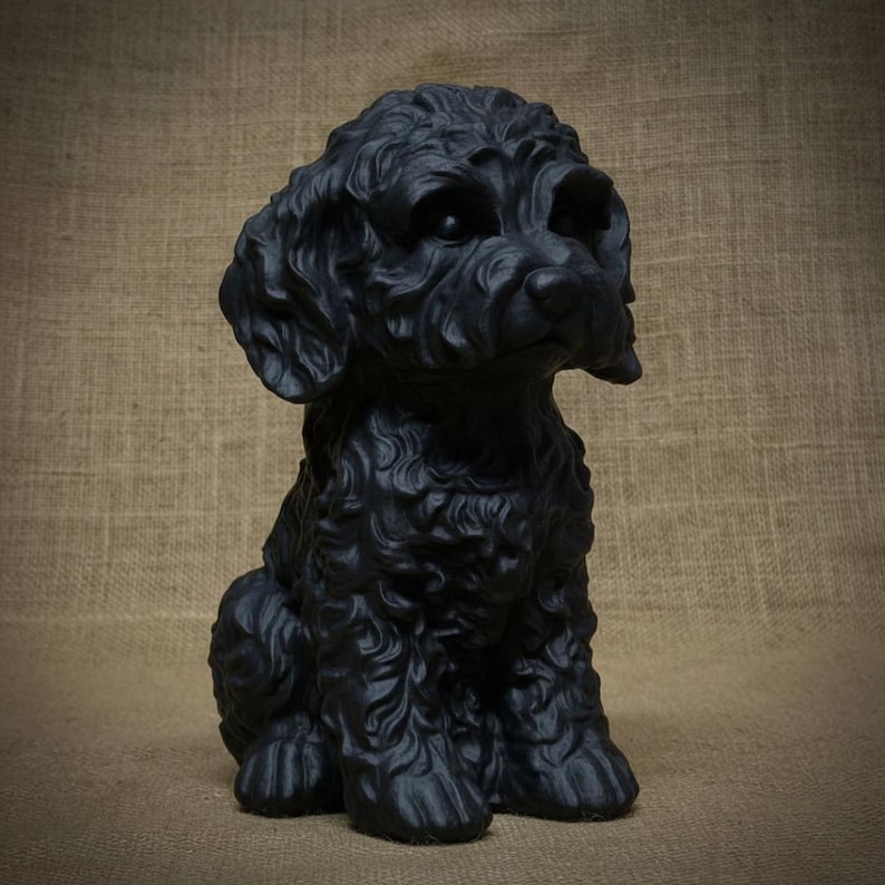 Black Poodle Dog Concrete Statue Cute Puppy Sculpture Stone Look ...