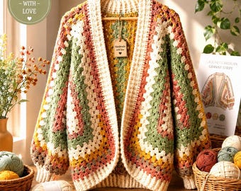 Granny Hexagon Cardigan Crochet Pattern PDF, Oversized Crochet Cardigan, Easy Granny Stitch Sweater, XS-5XL