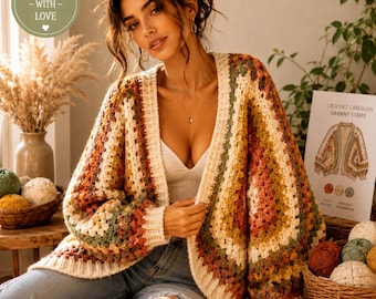Haakpatroon voor een zeshoekig vest in oma-stijl (PDF), een makkelijke oversized trui, geschikt voor beginners, maten XS-5XL