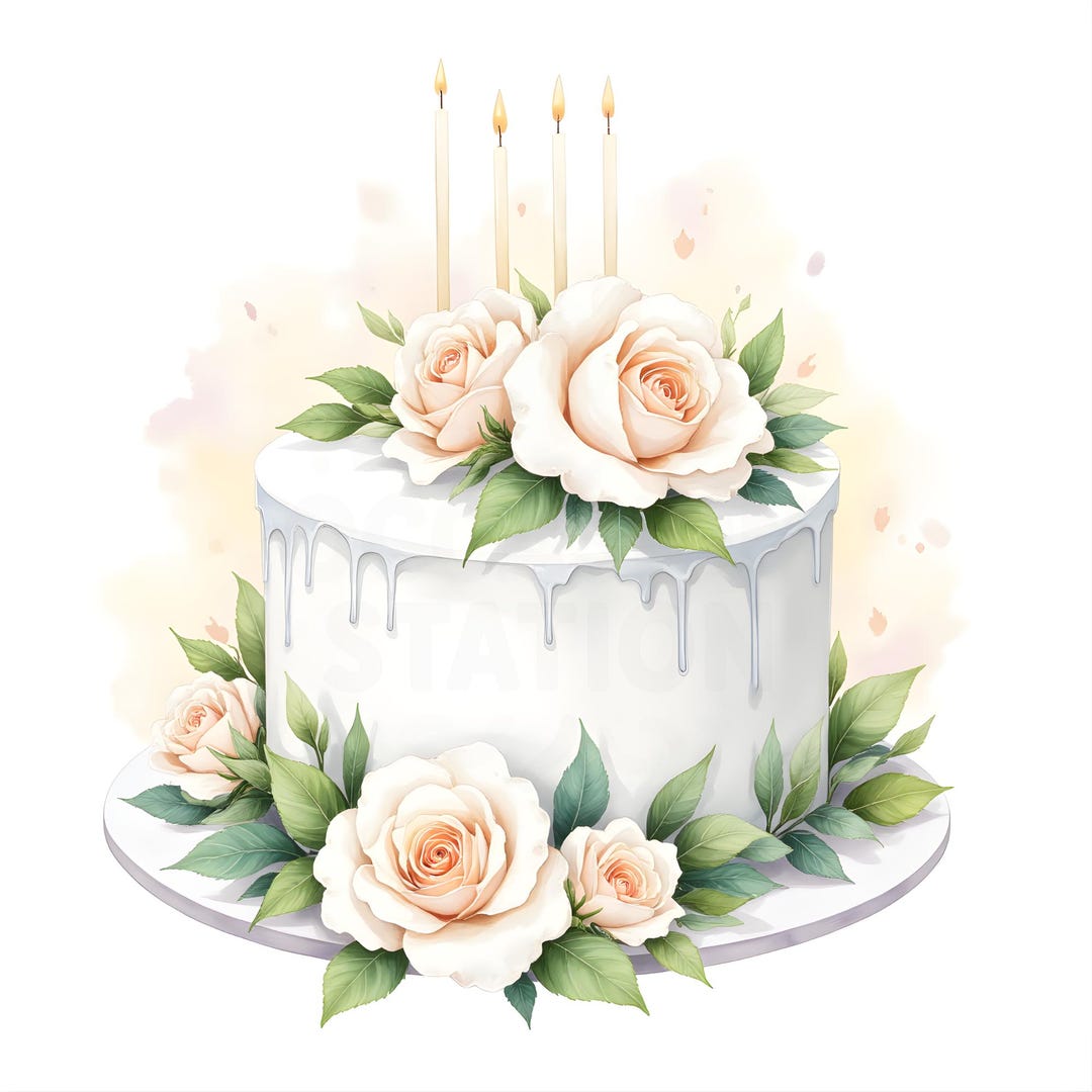 5 White Roses Birthday Cake Clipart Bundle - High Resolution PNG ...