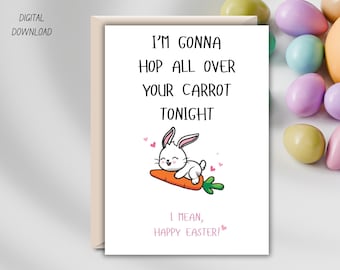 Adult Easter Card, Funny Bunny Carrot Print, Spring Greeting (Digital Download)