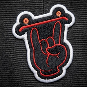 Rock On Hand Skateboard Patch | Punk Skater Embroidered Iron On Applique | Heavy Metal Horns Badge for Jackets & Backpacks