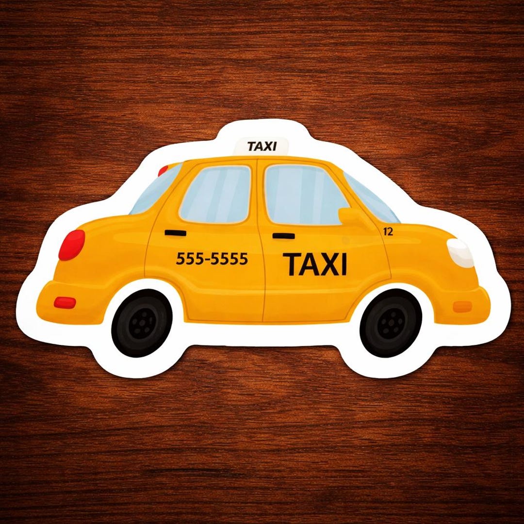Yellow Cab Sticker Yellow Taxi Cab Sticker, New York City NYC Vinyl Decal, Cute Cartoon ...
