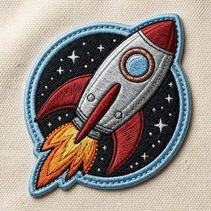 Rocket Ship Embroidered Patch - Blast Off Space Explorer Iron-On Applique - Cute Outer Space Badge for Kids Backpacks & Jackets