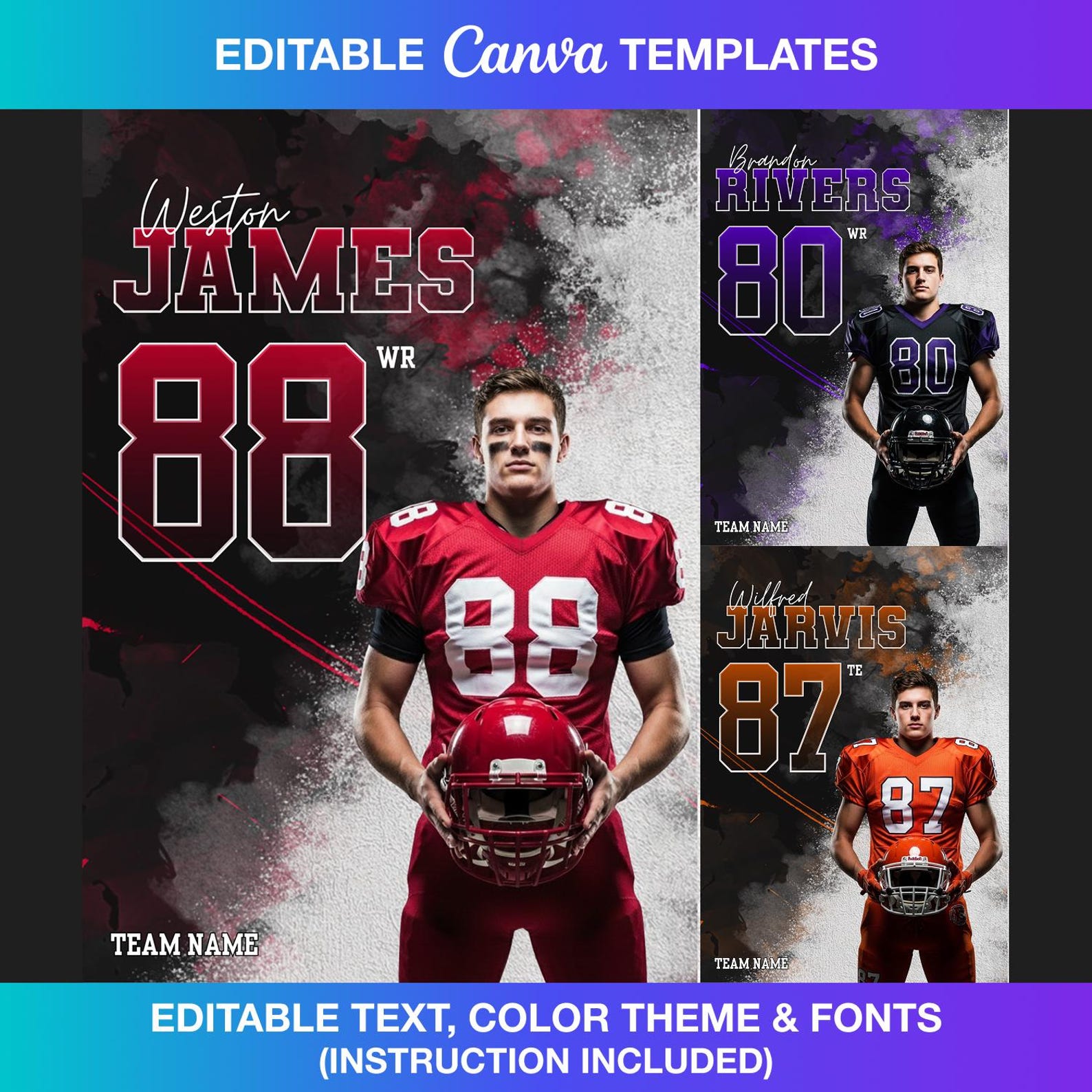 Editable Canva Football Poster Template, Custom Player Graphic ...