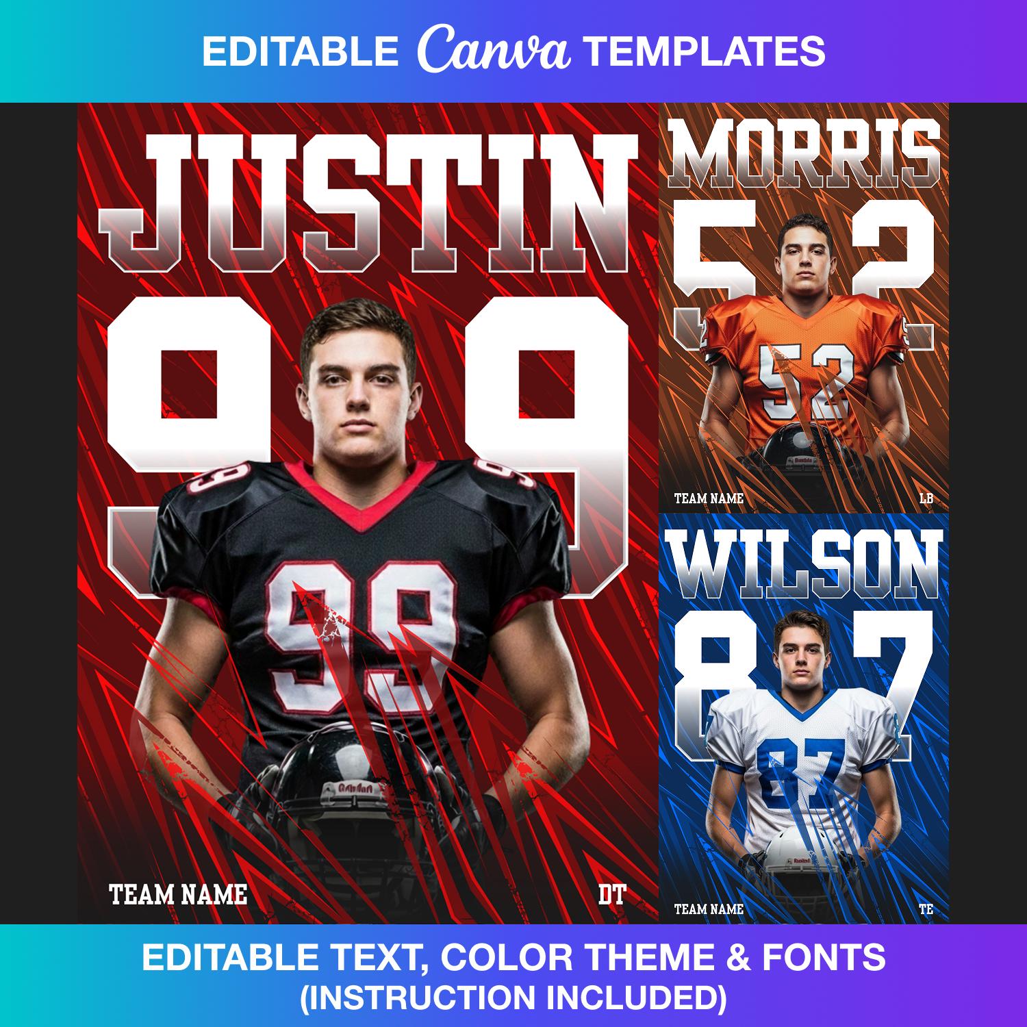 Editable Football Poster Canva Template | Football Player Graphic ...