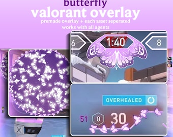 Superposición de HUD de mariposas moradas para Valorant / Superposición en el juego / Hudsight