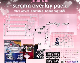 300+ Assets Animated Jirai Kei Stream Screen Overlay Pack | Dark Aesthetic Kawaii Pink & Black Twitch Vtuber Bundle