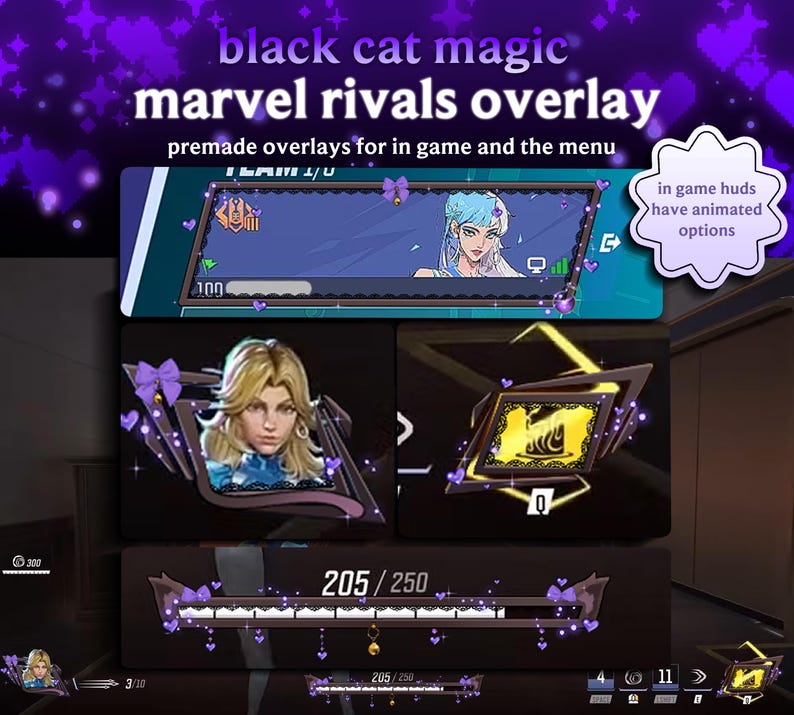 Marvel Rivals Hud Layout Black Cat Magic Animated HUD Marvel Rivals Overlay | In-game and Menu ...