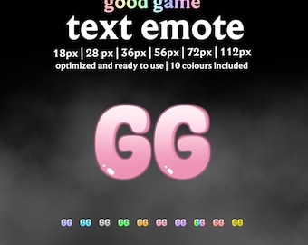 GG Text Emote for Twitch, Discord | Game Stream Pack (10 Colors)