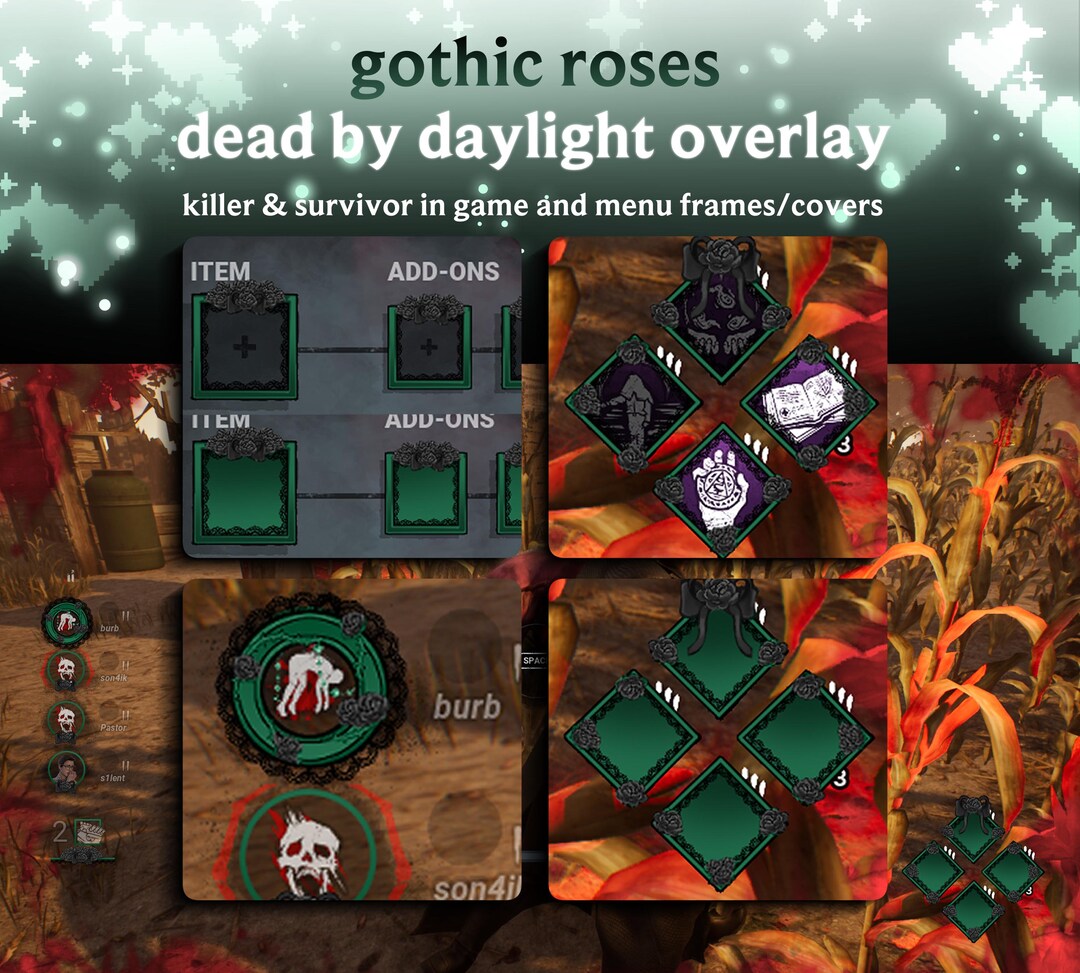 Green Gothic Roses Pack HUD Dead by Daylight Overlay | HUDSIGHT | Perk ...