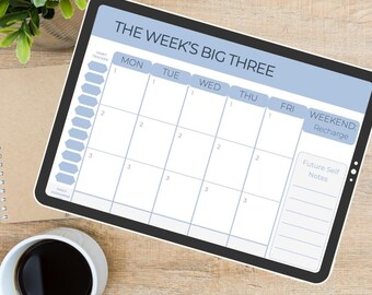 Weekly Productivity Planner | Habit Tracker for ADHD | Minimalist Task Manager | Executive Function Tool | Goal Setting & Review Worksheet