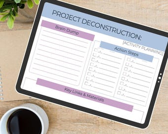 Project Deconstruction Template| ADHD Friendly Project Planner| Task Tracker for Executive Dysfunction| Work Goal Organizer Digital Download