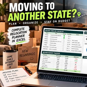 Moving Out of State Checklist & Budget Tracker | Relocation Planner Excel Spreadsheet | Moving Timeline Expense