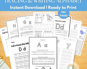 150+ Alphabet Arbeitsblätter Kindergarten Pre-K Vorschule ABC Tranchierbuch druckbare Alphabet Aktivitätsbuch Buchstaben Handschrift Übung