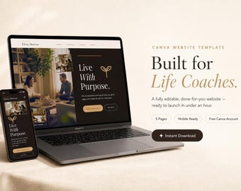 Life Coach Website Template | Feminine Wellness Canva Site (Digital Download)