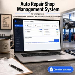 Auto Repair Invoice & Work Order App, Garage Mechanic Shop Management System, Garage Job Tracker + Estimates, Offline No Subscription