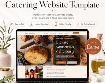 Private Chef Website Template, Canva Catering Landing Page, Menu (Digital Download)