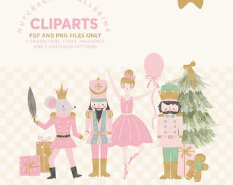 Nutcracker Ballerina Clipart Set – Pink Ballet Digital Graphics (Instant Download) (PNG & PDF)