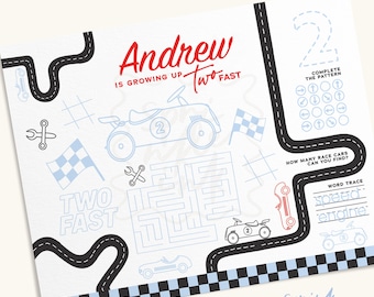 Two Fast Retro Cars | Modern Racing Activity Placemat | Edit and Download with Corjl