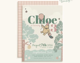 Storybook Bear Birthday Invitation | Pastel Woodland Birthday Invite | Classic Children’s Book Inspired